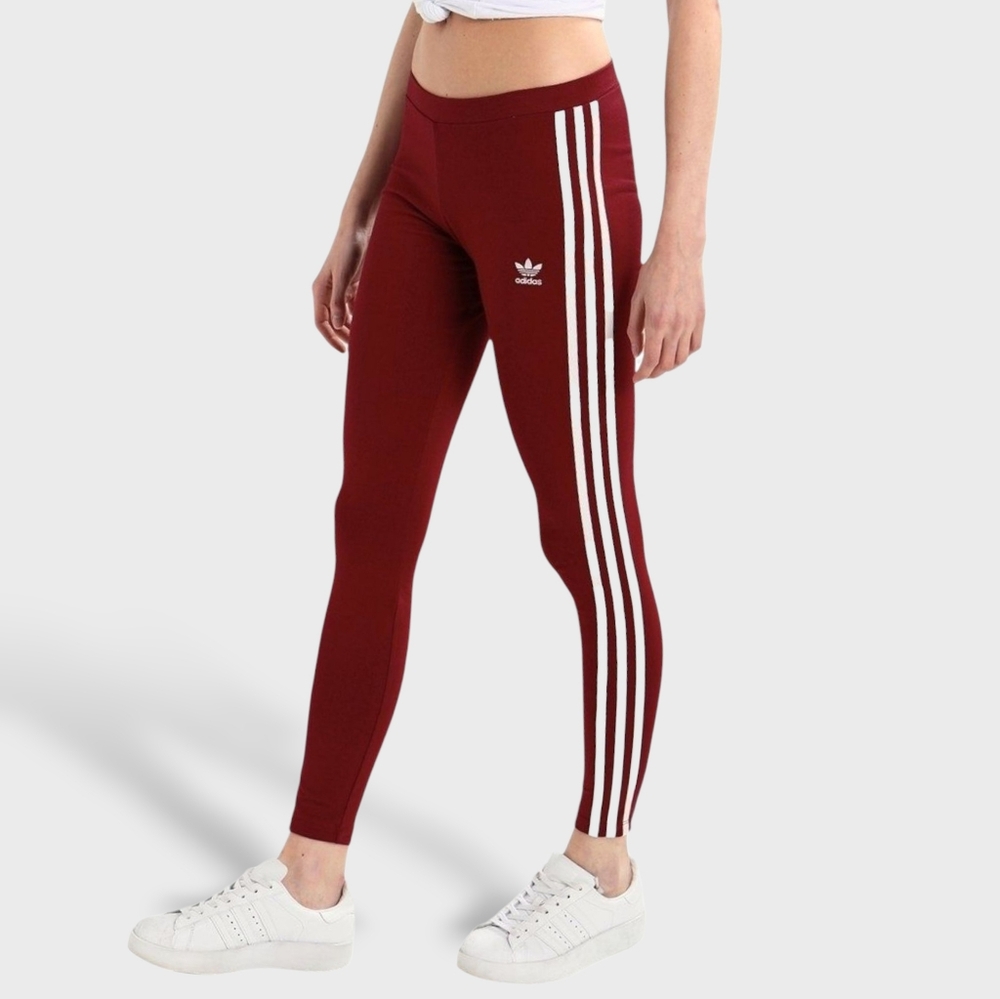 Original Adidas Logo Y2K Burgundy/White Stripes Leggings